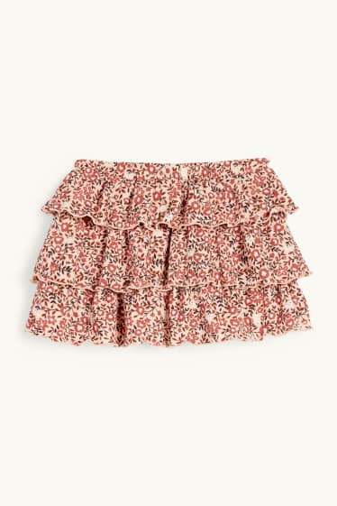 Enfants filles - Jupe - à fleurs - texturée - rose