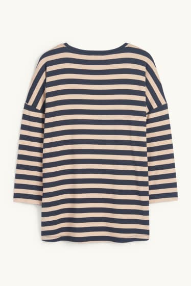 Women - T-shirt - regular fit - striped - blue / beige