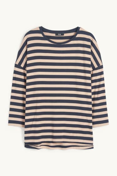 Women - T-shirt - regular fit - striped - blue / beige