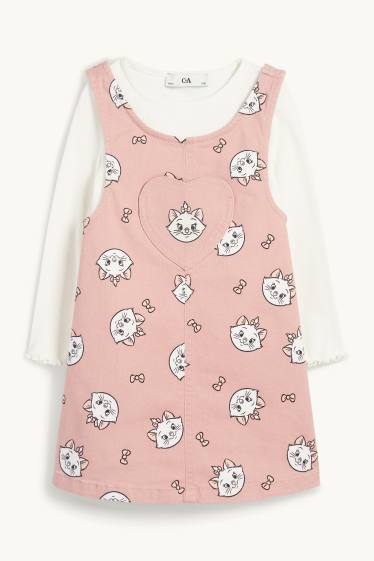 Bambine - Gli Aristogatti - set - maglia a maniche lunghe e vestito di jeans - 2 pezzi - bianco