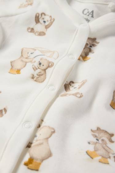 Baby Boys - Teddy bear - baby sleepsuit - white