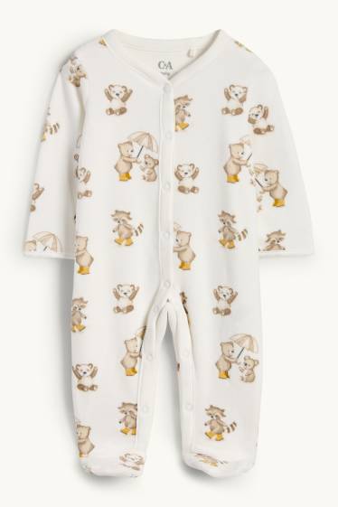 Baby Boys - Teddy bear - baby sleepsuit - white