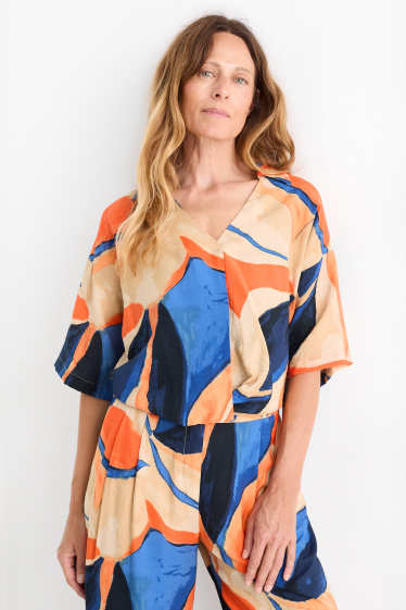 Donna - Blusa con scollo a V - fantasia - arancione