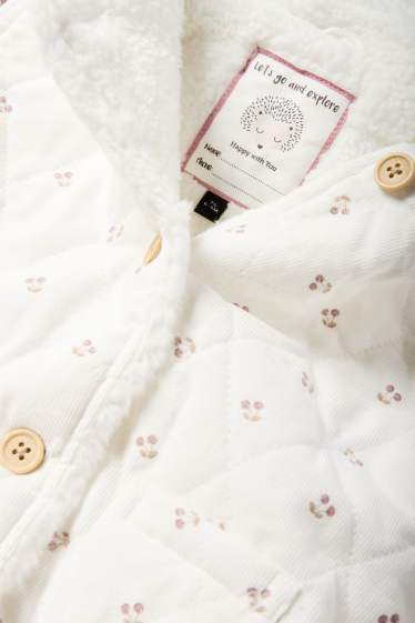 Baby Mädchen - Kirsche - Baby-Cord-Steppjacke mit Kapuze - weiss