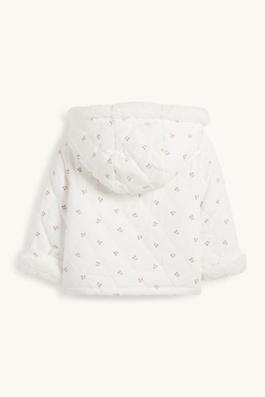 Baby Mädchen - Kirsche - Baby-Cord-Steppjacke mit Kapuze - weiss
