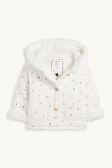 Baby Mädchen - Kirsche - Baby-Cord-Steppjacke mit Kapuze - weiss