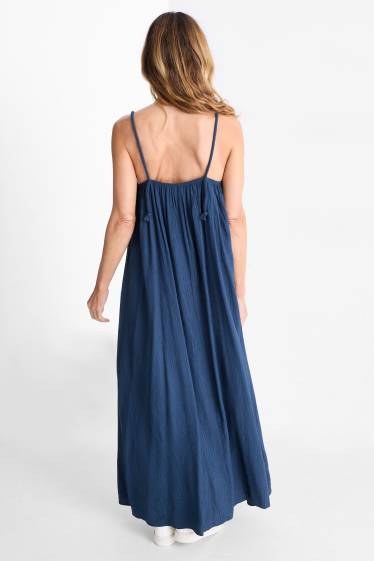 Damen - Kleid mit V-Ausschnitt - strukturiert - dunkelblau