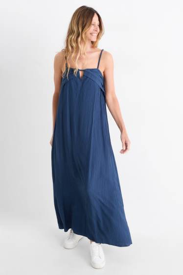 Damen - Kleid mit V-Ausschnitt - strukturiert - dunkelblau