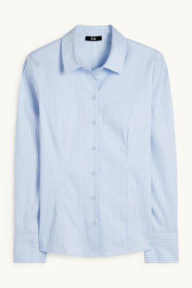 Women - Blouse - striped - light blue