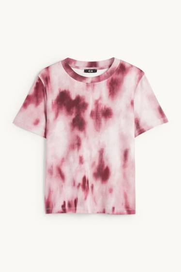 Damen - T-Shirt - Slim Fit - gemustert - pink / rosa