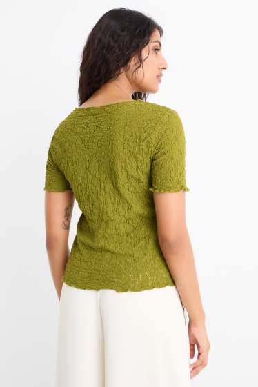 Femmes - T-shirt - regular fit - finition texturée - vert