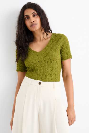 Femmes - T-shirt - regular fit - finition texturée - vert
