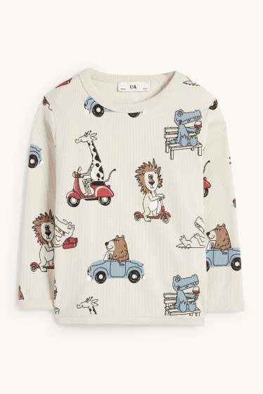 Kinder Jungen - Fahrzeuge und Wildtiere - Sweatshirt - strukturiert - hellbeige