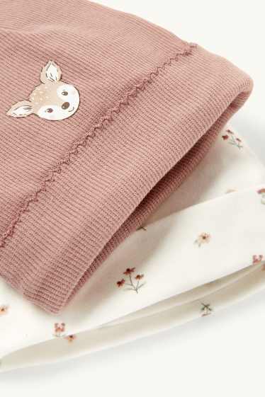 Bébés filles - Lot de 2 - fleur et faon - bonnet rond pour bébé - blanc crème