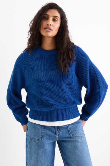 Femmes - Pull - finition côtelée - bleu