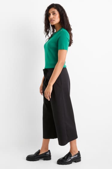 Femmes - Pantalon en toile - high waist - wide leg - noir