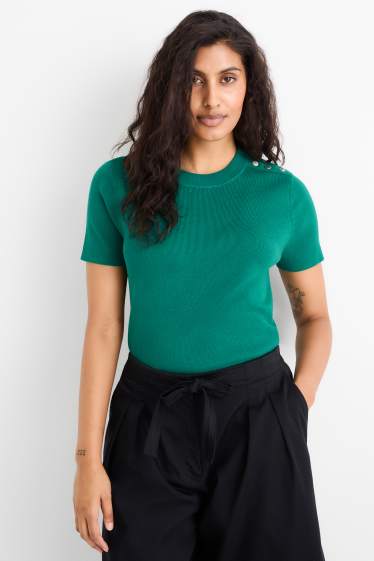 Women - Knitted jumper - short sleeve - dark green