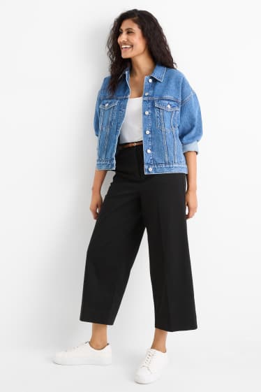 Dames - Pantalon met ceintuur - high waist - wide leg - zwart