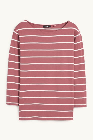 Women - Long sleeve top - striped - dark rose