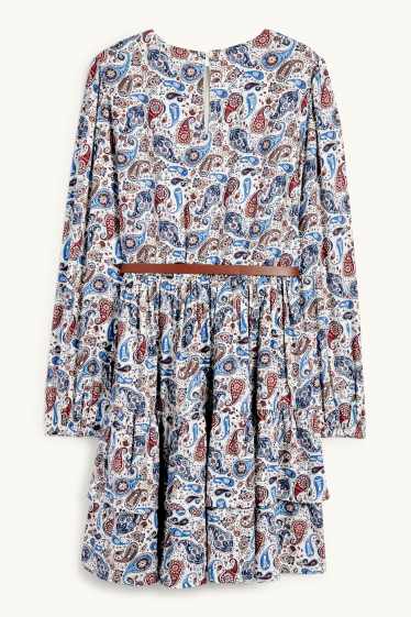 Enfants filles - Robe à ceinture - à motif - bleu