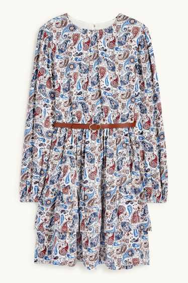 Enfants filles - Robe à ceinture - à motif - bleu