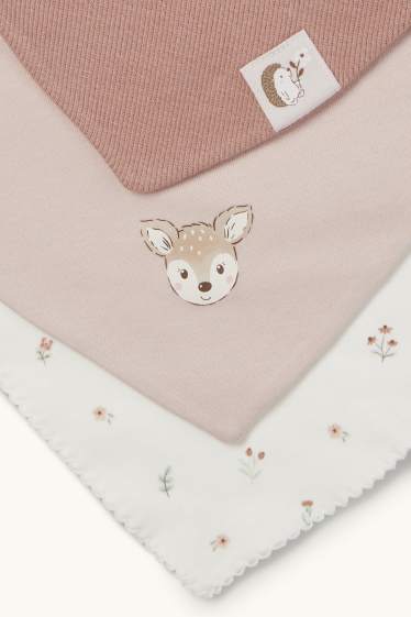 Baby Mädchen - Multipack 3er - Blümchen und Rehkitz - Baby-Dreieckstuch - rosa