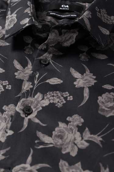 Men - Business shirt - slim fit - kent collar - easy-iron - patterned - black