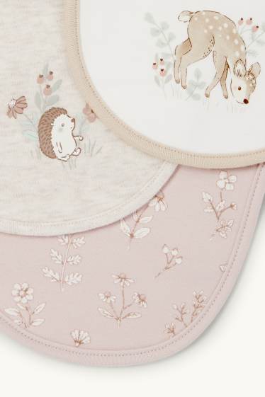 Bébés filles - Lot de 3 - petites fleurs, faon et hérisson - bavoirs - blanc crème