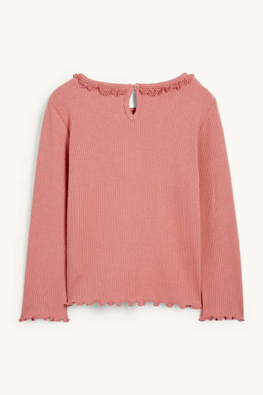 Children Girls - Bow - long sleeve top - ribbed - dark rose