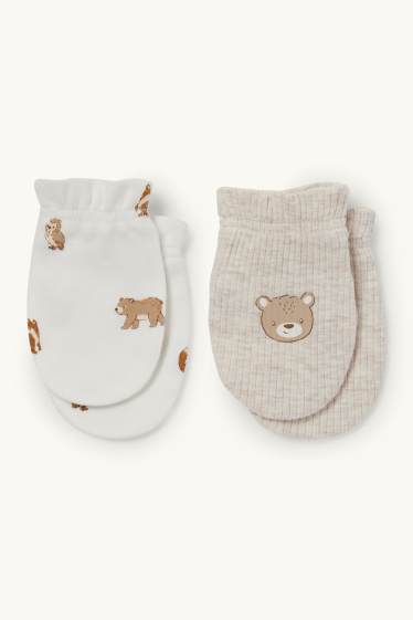 Unisexe - Lot de 2 - oursons - gants antigrattements - blanc crème