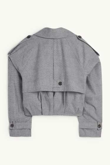 Dames - Korte trenchcoat - geruit - grijs