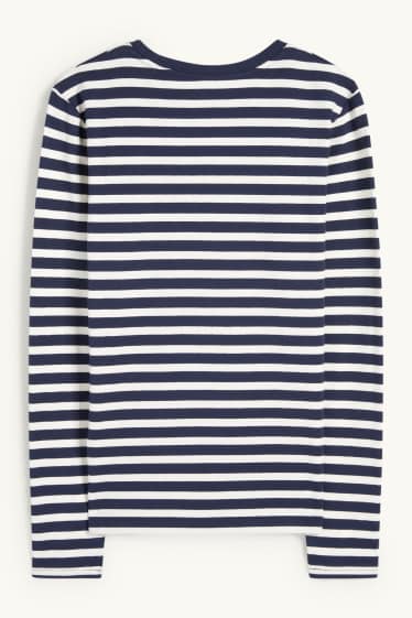 Dona - Samarreta de màniga llarga - de ratlles - blau fosc / blanc