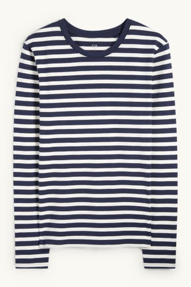 Dona - Samarreta de màniga llarga - de ratlles - blau fosc / blanc