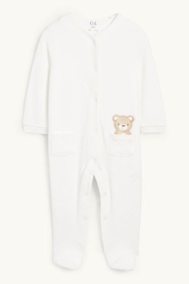 Unisex - Bärchen - Baby-Schlafanzug - strukturiert - weiss