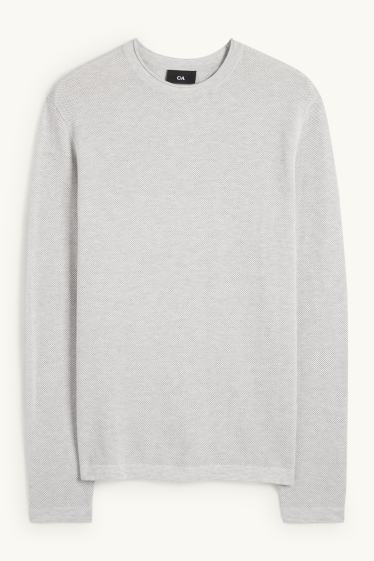 Hommes - Pull - texturé - gris clair