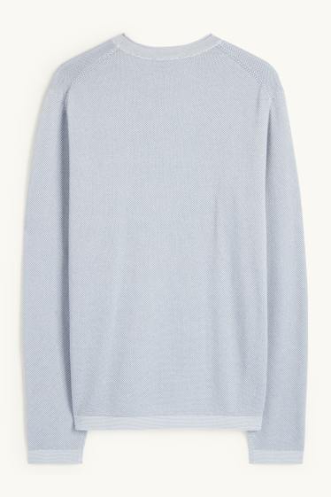 Hommes - Pull - texturé - bleu clair