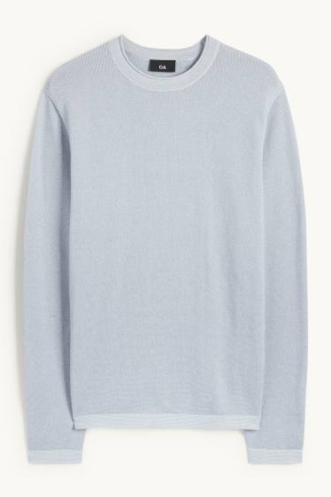 Hommes - Pull - texturé - bleu clair