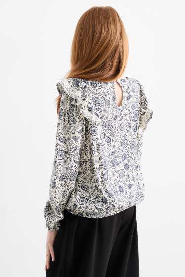 Niñas - Blusa - de flores - azul / blanco