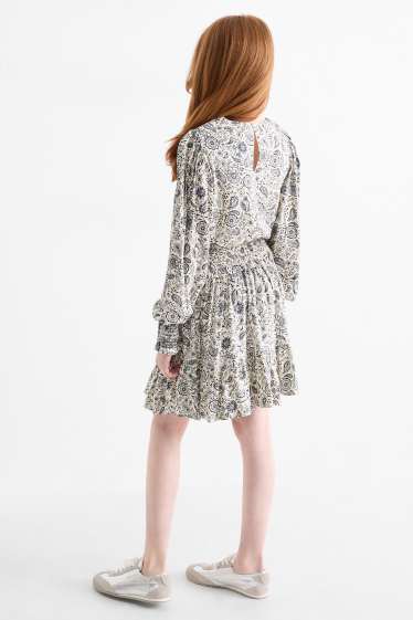 Children Girls - Dress - floral - blue / white