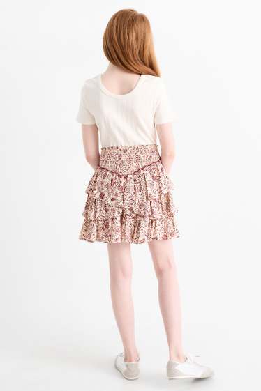 Kinder Mädchen - Rock - gemustert - rot / beige