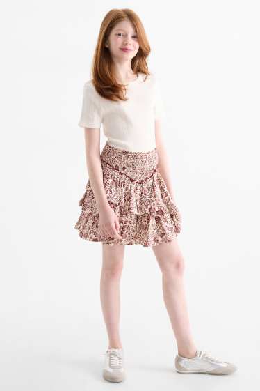Kinder Mädchen - Rock - gemustert - rot / beige