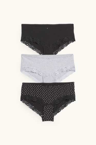 Dames - Set van 3 - hipster - grijs / zwart