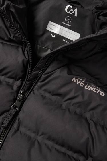 Kinder Jungen - Steppjacke mit Kapuze - wasserabweisend - schwarz