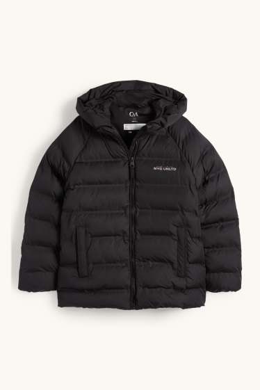 Kinder Jungen - Steppjacke mit Kapuze - wasserabweisend - schwarz