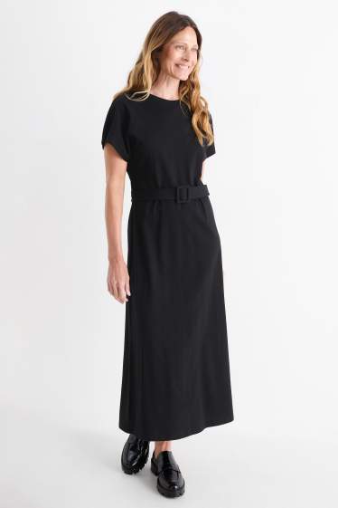 Women - T-shirt dress with belt - black