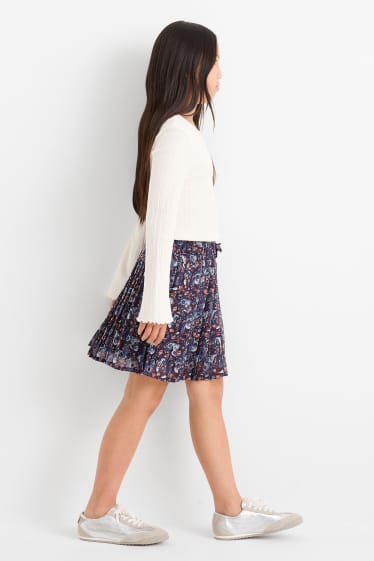 Děti - dívky - Plisovaná sukně - se vzorem - tmavomodrá