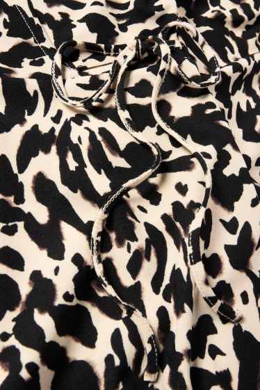 Damen - Wickelkleid - gemustert - schwarz / beige