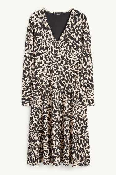 Damen - Wickelkleid - gemustert - schwarz / beige