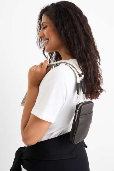 Damen - Handytasche mit abnehmbarem Taschengurt - Lederimitat - schwarz