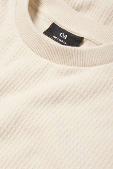 Pánské - Tričko - relaxed fit - strukturované - krémově bílá